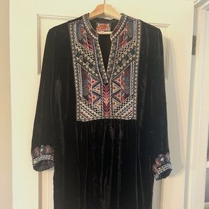 Johnny Was Embroidered Black Velvet Dress - Large